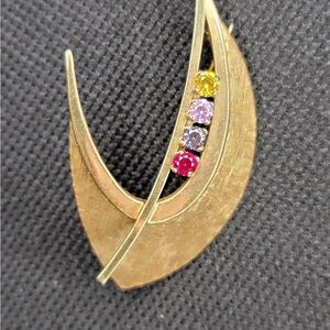 Gold Leaf Brooch with Yellow Accents and Textured Finish
